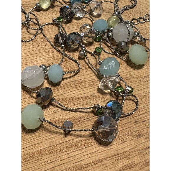 multi strand  silver tone beaded necklace 17-20” - Picture 4 of 6